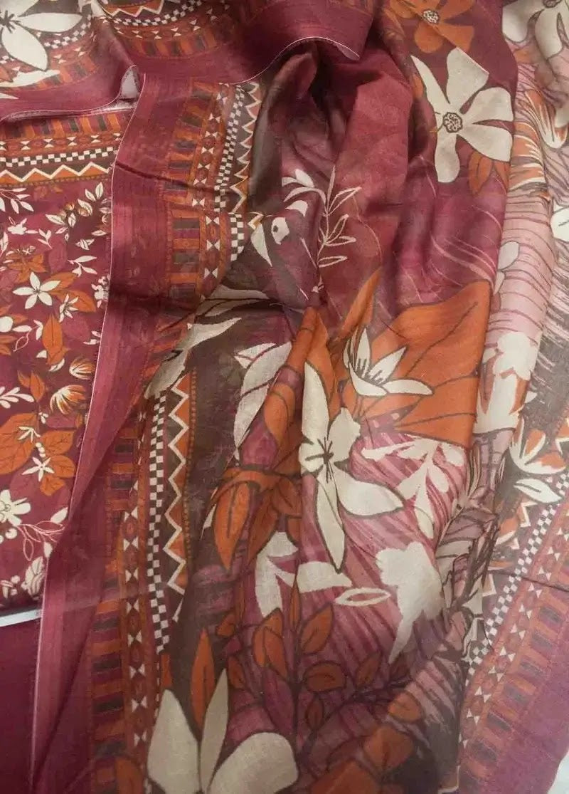 Bin Saeed Fabric - DPC-0702- 3 Piece Cotton Printed UnStitched Suit