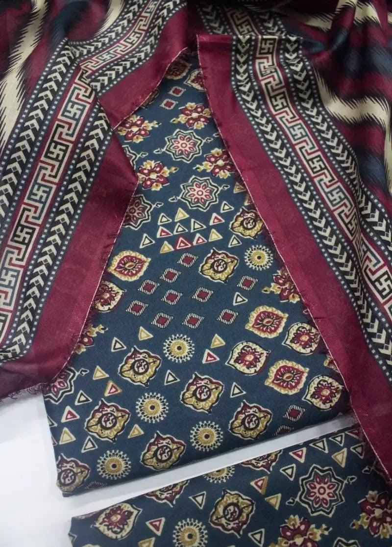 Bin Saeed Fabric - DPC-0716- 3 Piece Cotton Printed UnStitched Suit