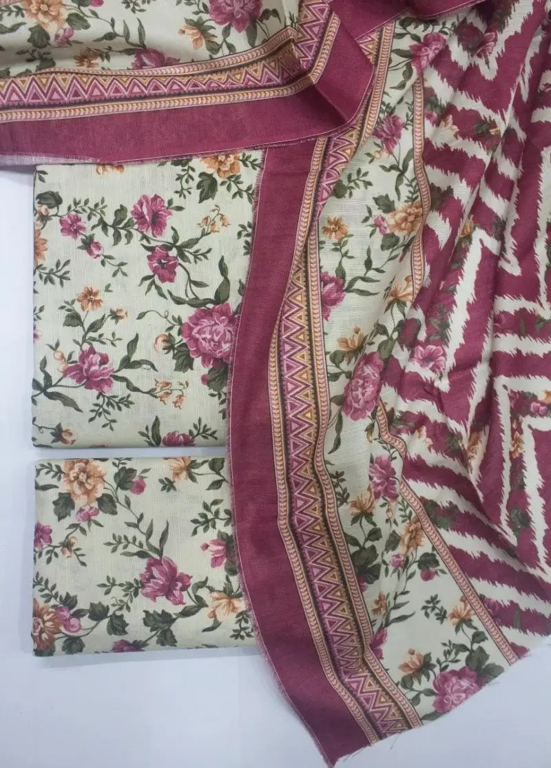 Bin Saeed Fabric - DPC-0721- 3 Piece Cotton Printed UnStitched Suit