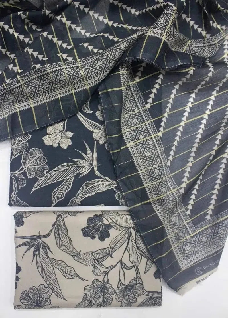 Bin Saeed Fabric - DPC-0741- 3 Piece Cotton Printed UnStitched Suit