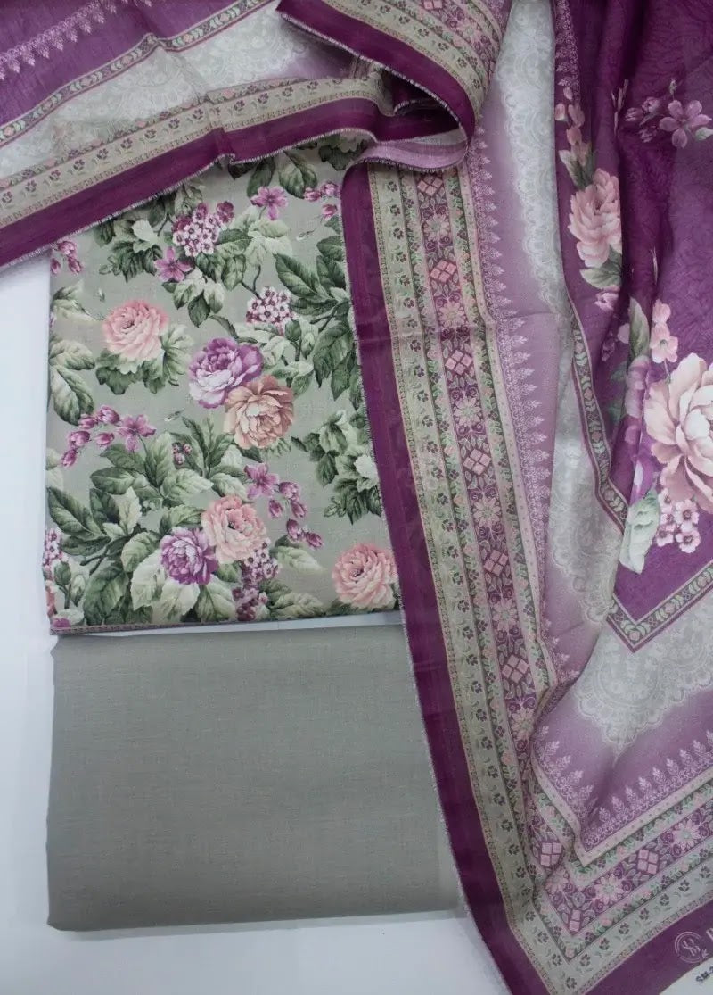 Bin Saeed Fabric - DPC-0762- 3 Piece Cotton Printed UnStitched Suit
