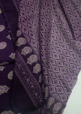 3 Piece Digital Printed Purple Color Unstitched Suit