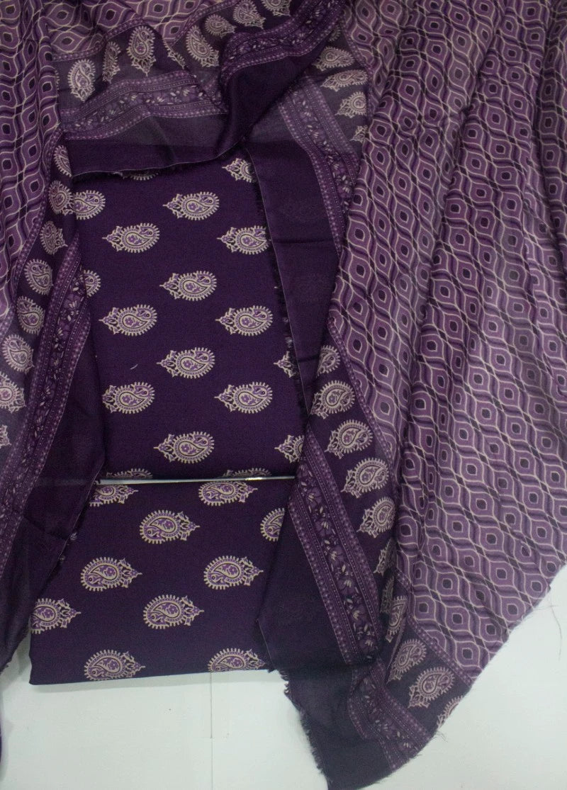 3 Piece Digital Printed Purple Color Unstitched Suit