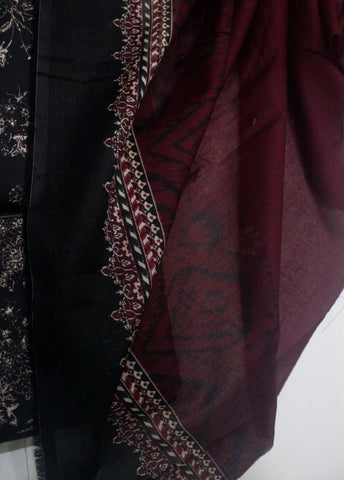 3 Piece Digital Printed Black Color Unstitched Suit