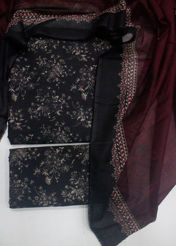 3 Piece Digital Printed Black Color Unstitched Suit