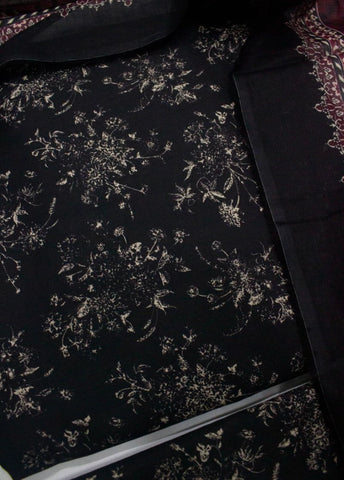 3 Piece Digital Printed Black Color Unstitched Suit