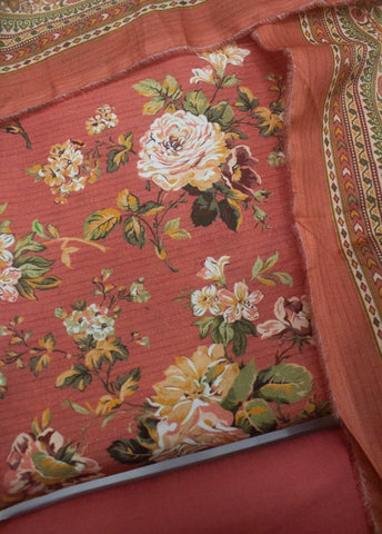 3 Piece Digital Printed Peach Color Unstitched Suit