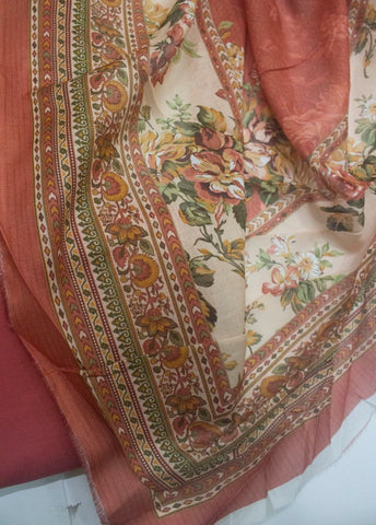 3 Piece Digital Printed Peach Color Unstitched Suit