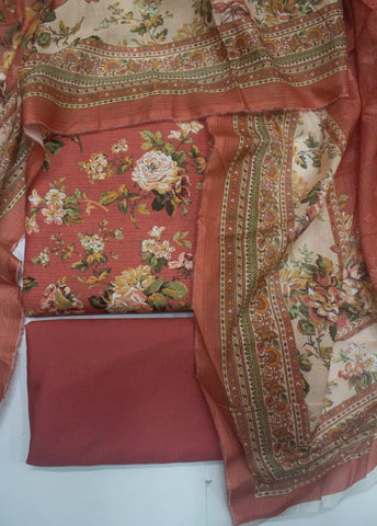 3 Piece Digital Printed Peach Color Unstitched Suit