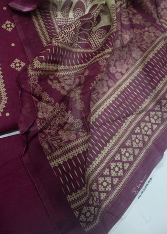 3 Piece Digital Printed Margenta Color Unstitched Suit