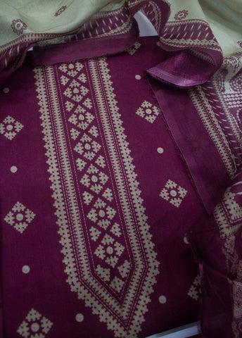 3 Piece Digital Printed Margenta Color Unstitched Suit