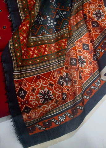 3 Piece Digital Printed Red Color Unstitched Suit