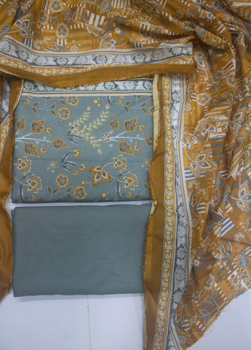3 Piece Digital Printed Ice Blue Color Unstitched Suit