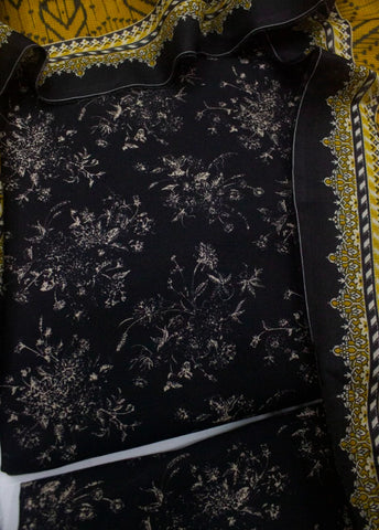 3 Piece Digital Printed Black Color Unstitched Suit