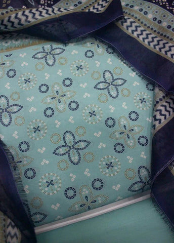 3 Piece Digital Printed Aqua Blue Color Unstitched Suit