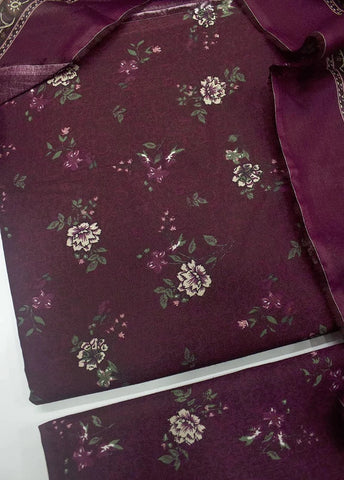 3 Piece Digital Printed Plum Color Unstitched Suit