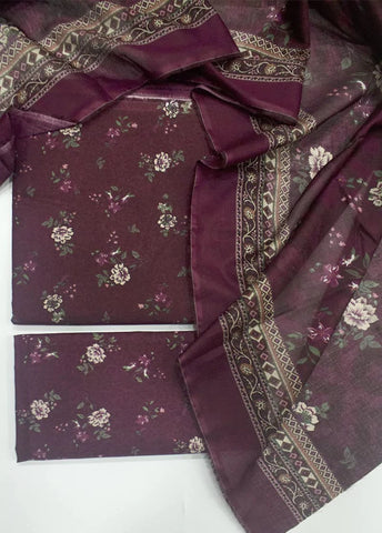 3 Piece Digital Printed Plum Color Unstitched Suit