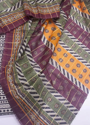 3 Piece Digital Printed Black & Off White Color Unstitched Suit