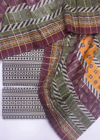 3 Piece Digital Printed Black & Off White Color Unstitched Suit