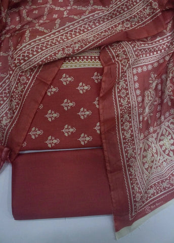 3 Piece Digital Printed Rust Color Unstitched Suit