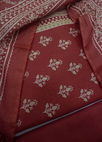 3 Piece Digital Printed Rust Color Unstitched Suit