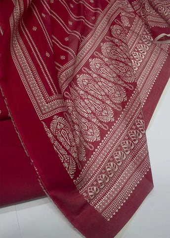 3 Piece Digital Printed Red Color Unstitched Suit