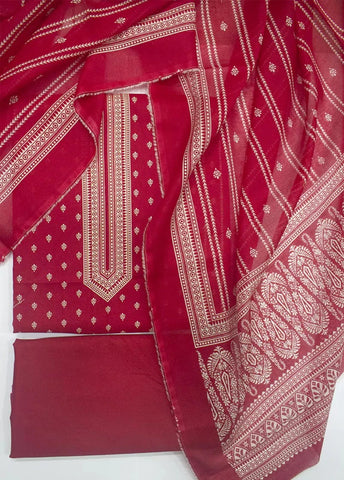 3 Piece Digital Printed Red Color Unstitched Suit