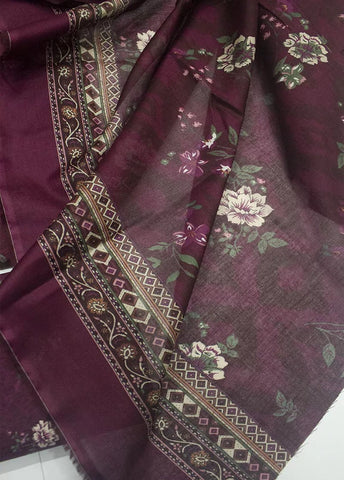 3 Piece Digital Printed Plum Color Unstitched Suit