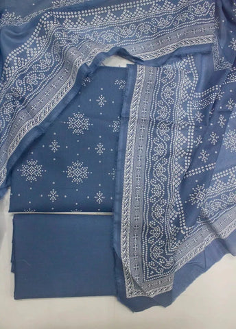 3 Piece Digital Printed Stone Blue Color Unstitched Suit