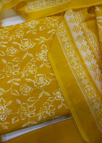 3 Piece Cotton Digital Printed Yellow Color Unstitched Suit