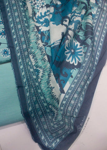 3 Piece Cotton Digital Printed Turquoise Color Unstitched Suit