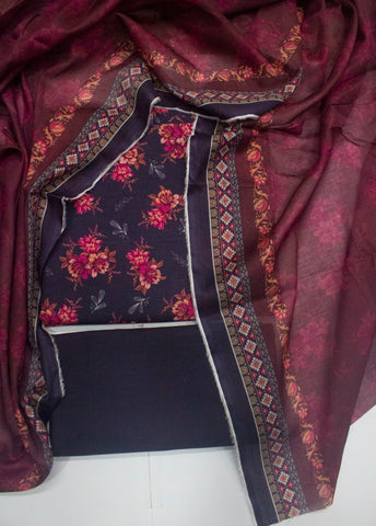 3 Piece Cotton Digital Printed Purple Color Unstitched Suit