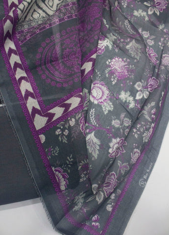 3 Piece Cotton Digital Printed Grey Color Unstitched Suit