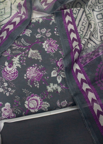 3 Piece Cotton Digital Printed Grey Color Unstitched Suit