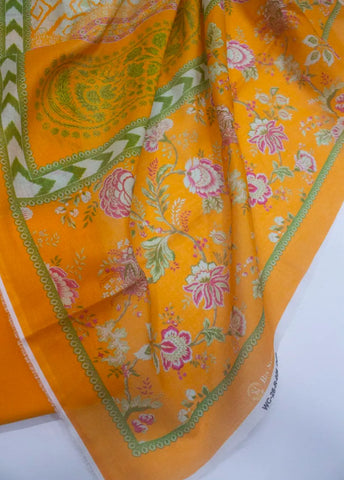 3 Piece Digital Printed Orange Color Unstitched Suit