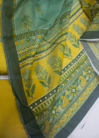 3 Piece Digital Printed Mustard Color Unstitched Suit