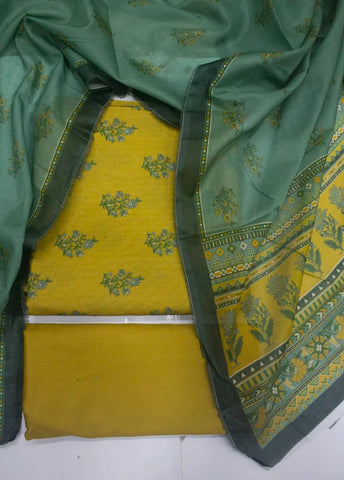 3 Piece Digital Printed Mustard Color Unstitched Suit