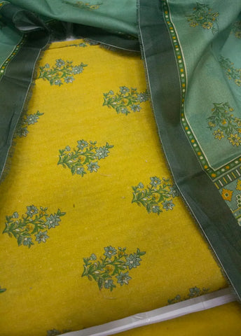3 Piece Digital Printed Mustard Color Unstitched Suit