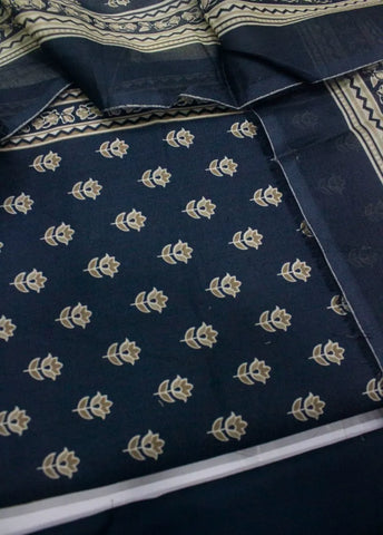 3 Piece Digital Printed Navy Blue Color Unstitched Suit