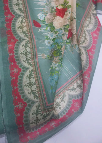 3 Piece Digital Printed Mint Green Color Unstitched Suit
