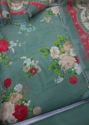 3 Piece Digital Printed Mint Green Color Unstitched Suit