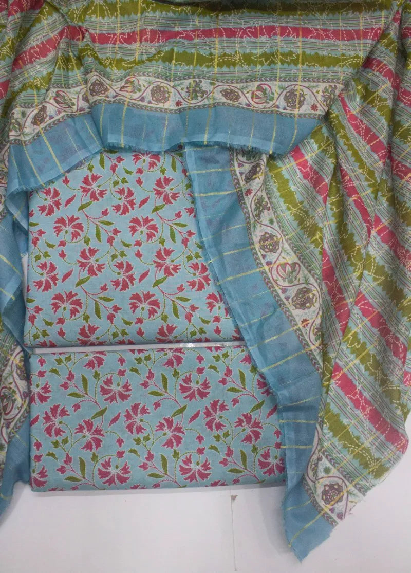 3 Piece Digital Printed Light Blue Color Unstitched Suit