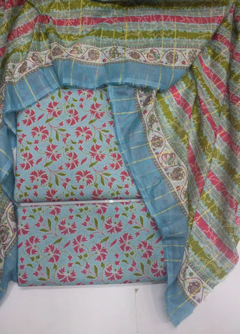 3 Piece Digital Printed Light Blue Color Unstitched Suit