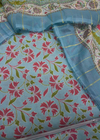 3 Piece Digital Printed Light Blue Color Unstitched Suit