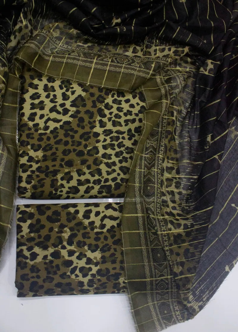3 Piece Digital Printed Brown Color Unstitched Suit