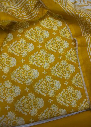 3 Piece Digital Printed Orange Color Unstitched Suit