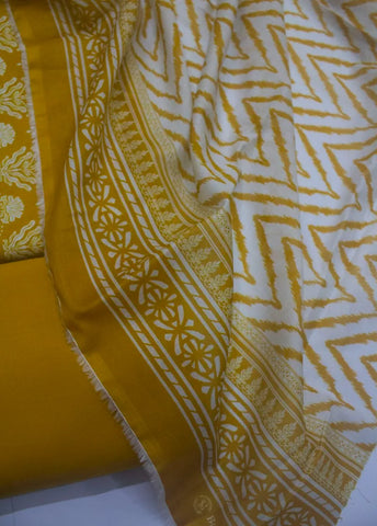 3 Piece Digital Printed Orange Color Unstitched Suit