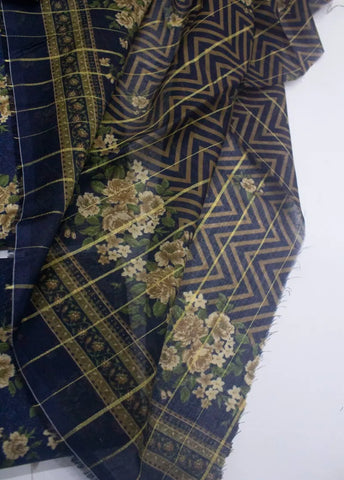 3 Piece Digital Printed Navy Blue Color Unstitched Suit