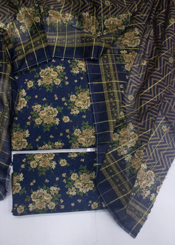3 Piece Digital Printed Navy Blue Color Unstitched Suit