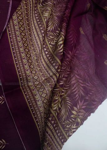3 Piece Digital Printed Plum Color Unstitched Suit